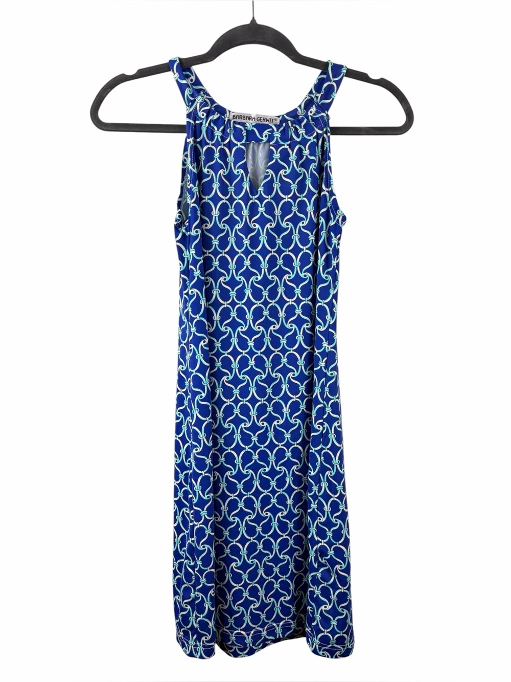 Barbara Gerwit Blue Patterned Sleeveless Midi Dress